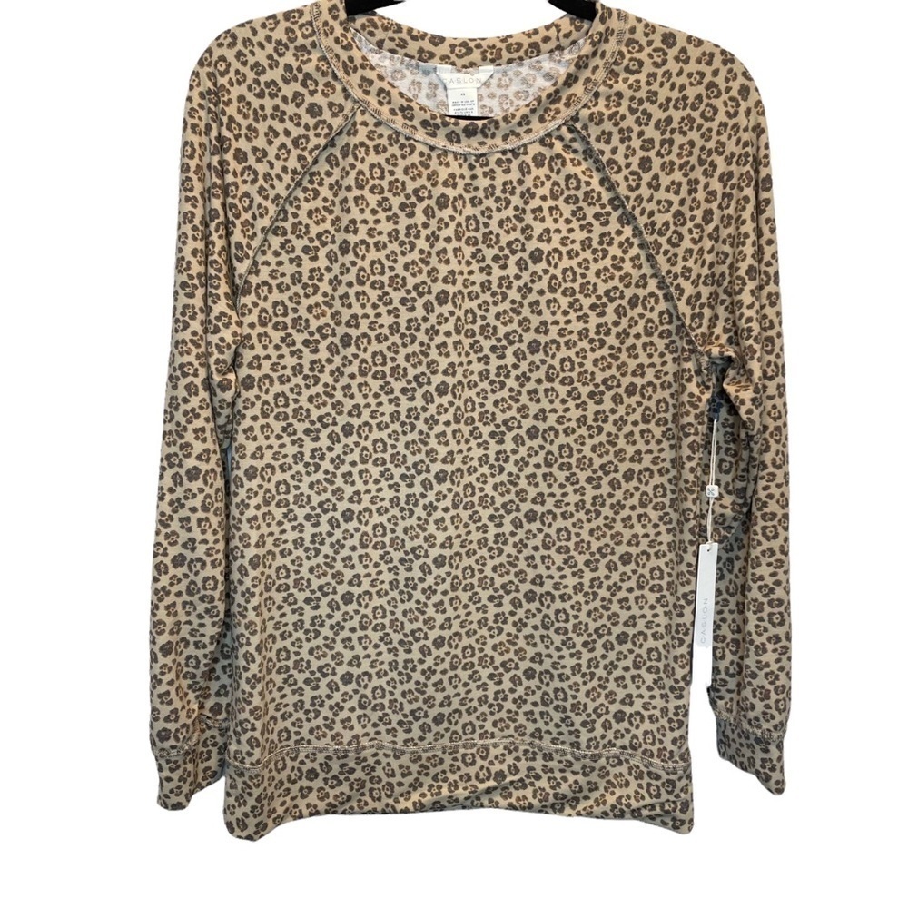 Caslon Cozy Floral Knit Top in Tan Brown Multi Cheetah Print XS New